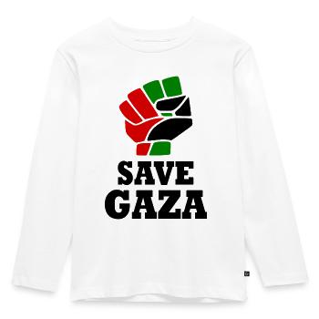 Save gaza - Kids' Premium Longsleeve Shirt - white - Front - AI Model Kid Female (0cm)