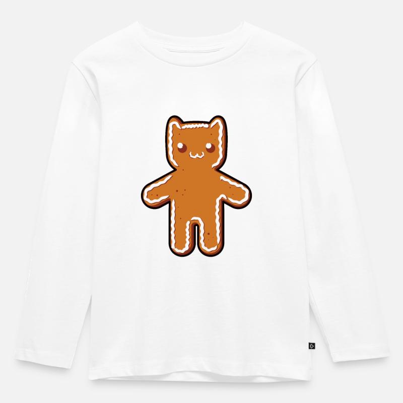 Lebkuchen-Katze - Kinder Premium Bio Langarmshirt - Weiß