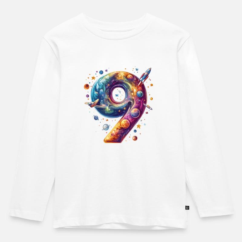 9. Geburtstag Weltraum - Kinder Premium Bio Langarmshirt - Weiß