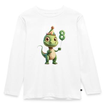 8e anniversaire Dino - T-shirt manches longues Premium Enfant - blanc - Devant - AI Model Kid Female (0cm)