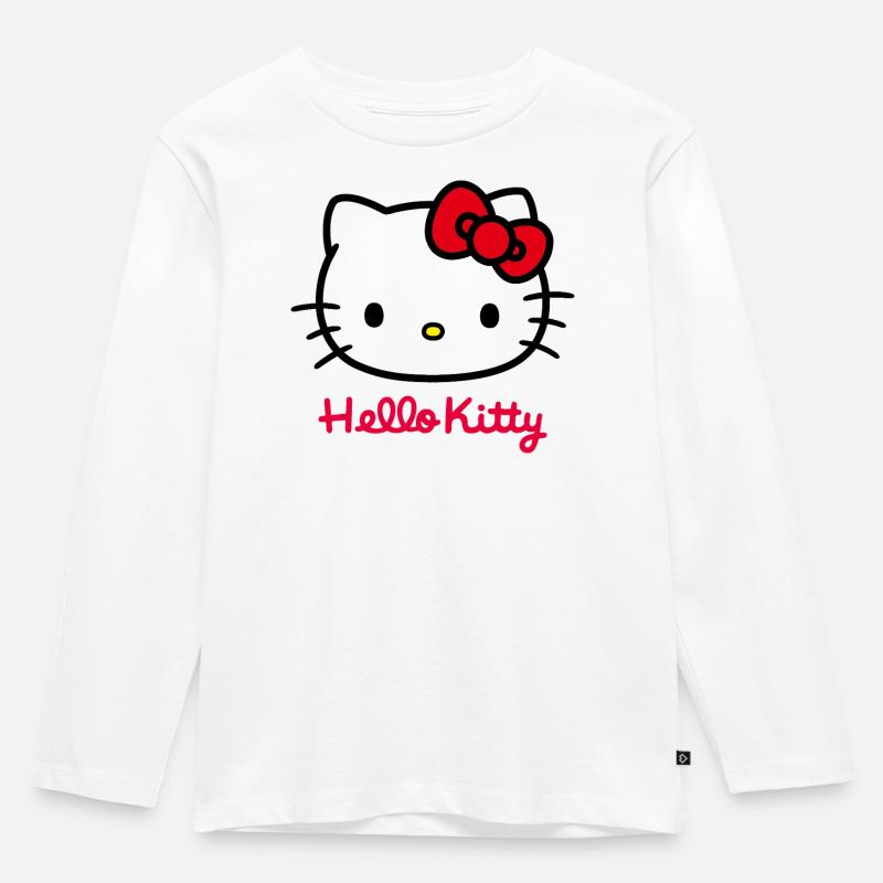 Hello Kitty Klassisch Mit Hello Kitty Schriftzug - Kinder Premium Bio Langarmshirt - Weiß