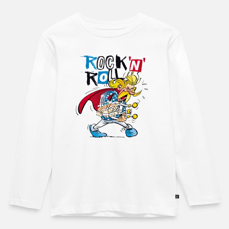 Asterix & Obelix Troubadix Singt Rock'N'Roll - Kinder Premium Bio Langarmshirt - Weiß