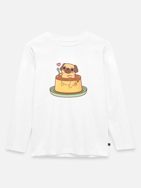 Söt mops i japansk vaniljsåspudding Rolig - Ekologisk långärmad premium-T-shirt barn - vit