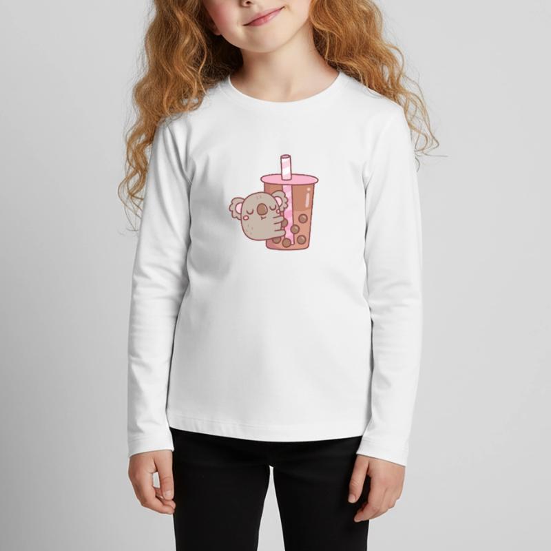 Mignon Chubby Koala Bear Hugging Bubble Tea T-shirt manches longues Premium Enfant