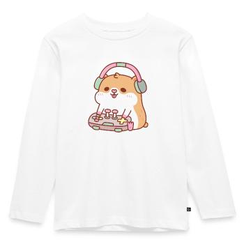 Cute Gamer Hamster Playing Video Games - Kids' Premium Longsleeve Shirt - white - Front - AI Model Kid Female (0cm)