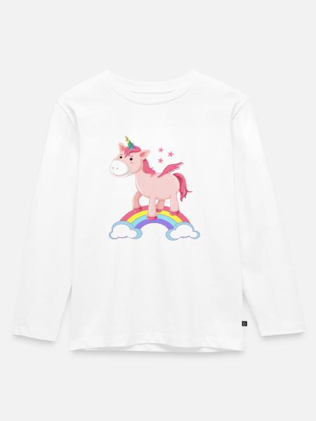 Einhorn Regenbogen - Kinder Premium Bio Langarmshirt - Weiß