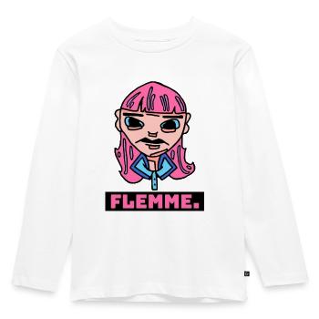 Logo marque Flemme. - T-shirt manches longues Premium Enfant - blanc - Devant - AI Model Kid Female (0cm)