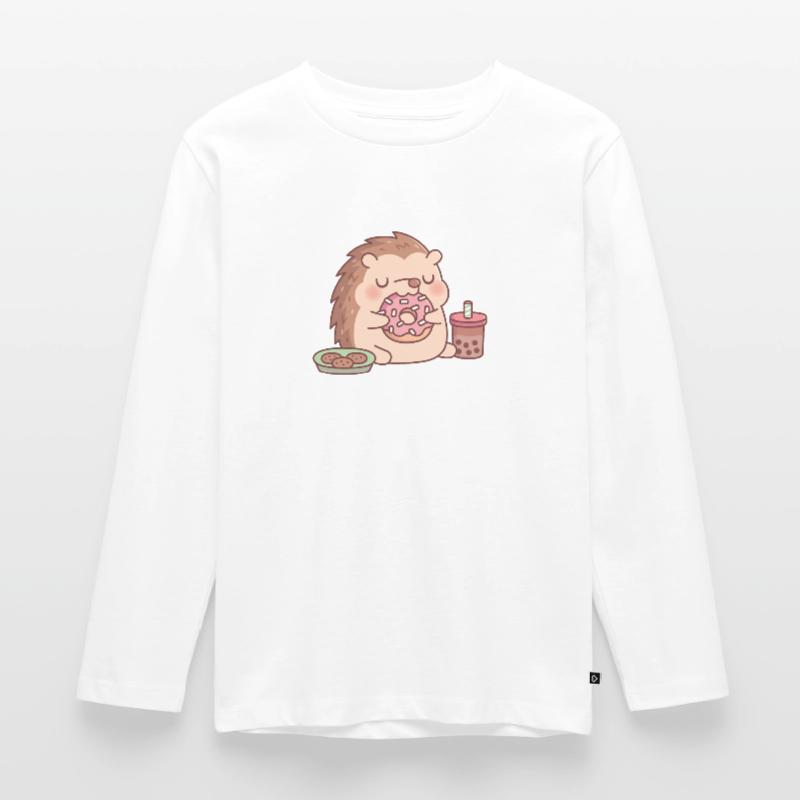 Hérisson mignon mangeant des biscuits beignets et du thé boba T-shirt manches longues Premium Enfant