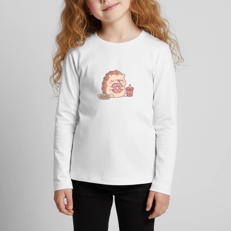 Hérisson mignon mangeant des biscuits beignets et du thé boba T-shirt manches longues Premium Enfant
