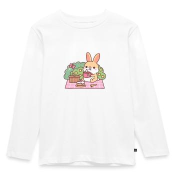 Lapin mignon dégustant du thé lors d’un pique- - T-shirt manches longues Premium Enfant - blanc - Devant - AI Model Kid Female (0cm)