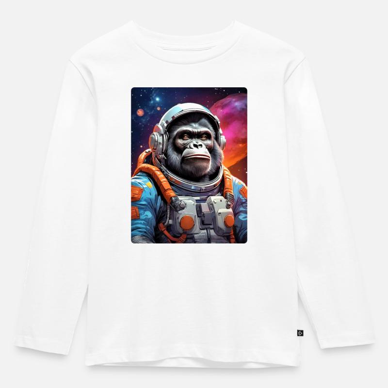 Gorilla im Weltall 1.3 - Kinder Premium Bio Langarmshirt - Weiß