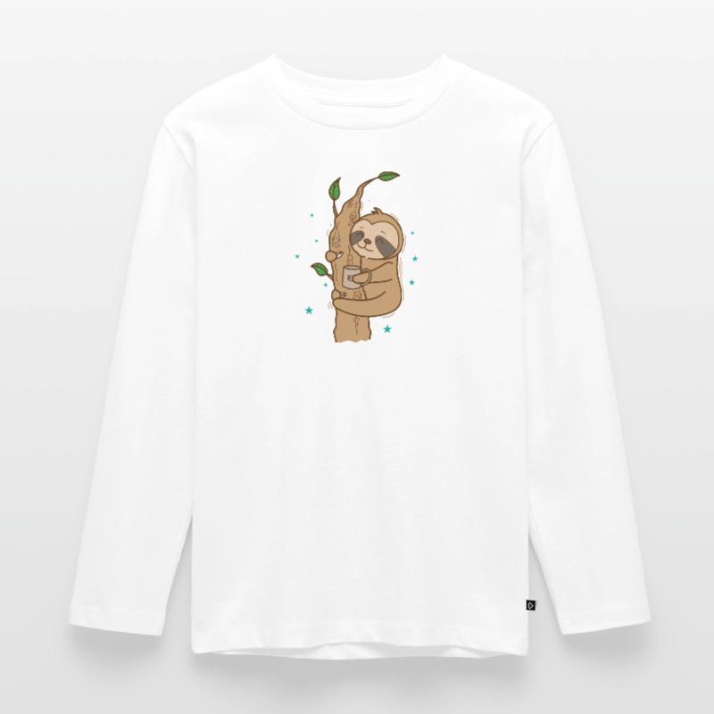 Faultier mit Tasse Tee oder Kaffee faul Kinder Premium Bio Langarmshirt