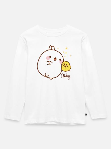 Molang Piu Piu mit Sternen - Kinder Premium Bio Langarmshirt - Weiß