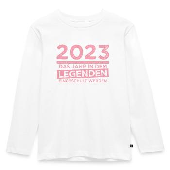 Einschulung Spruch - Schulanfang 2023 1. Klasse - Kinder Premium Bio Langarmshirt - Weiß - Vorne - AI Model Kid Female (0cm)