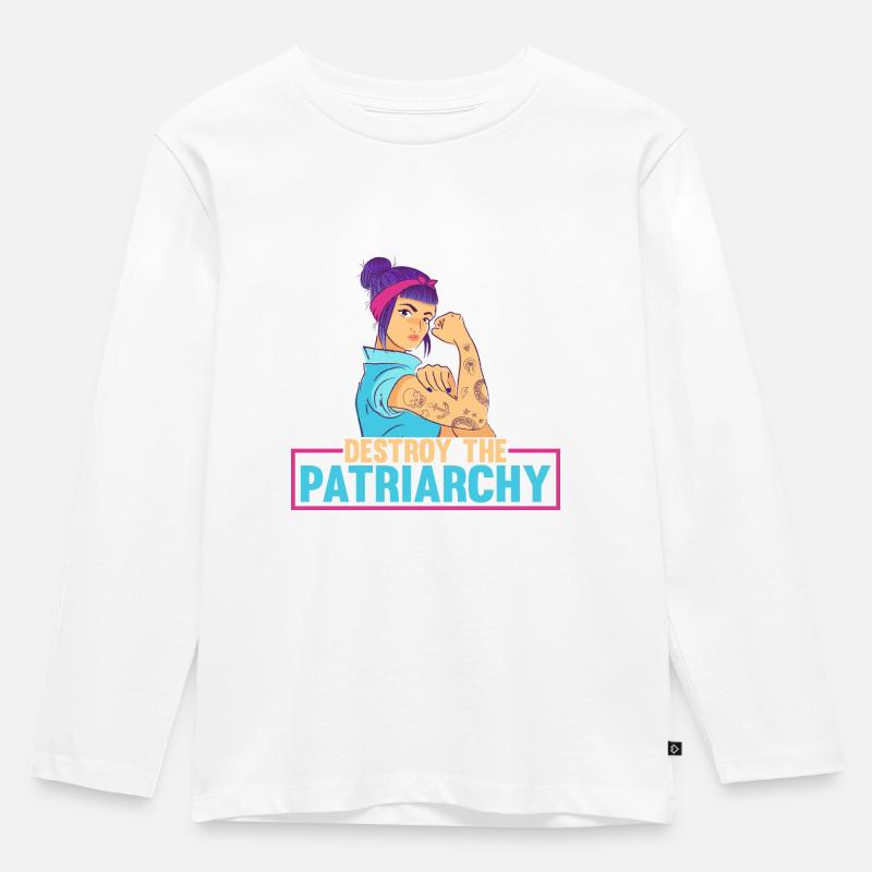 Destroy The Patriarchy - Kinder Premium Bio Langarmshirt - Weiß