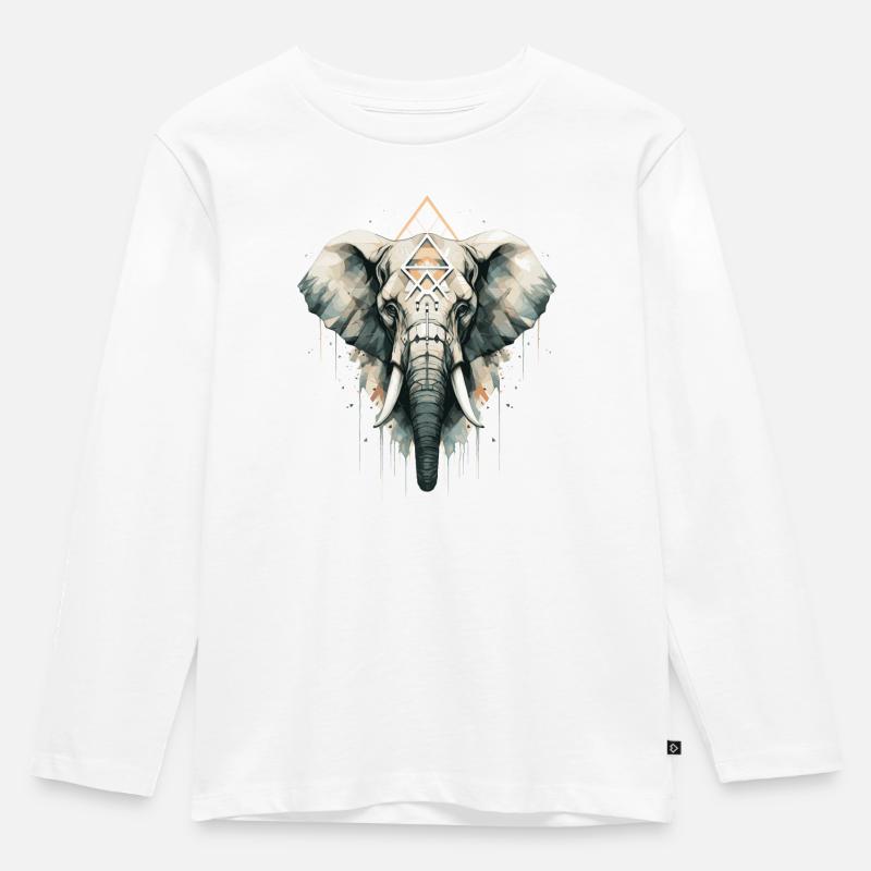 Elefant geometrisch - Kinder Premium Bio Langarmshirt - Weiß