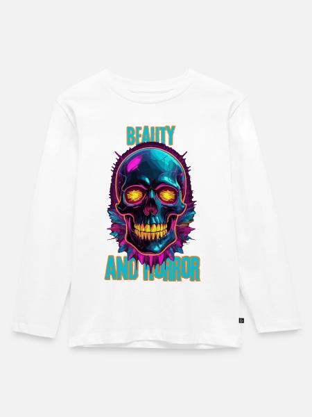 Bunter Totenkopf mit Federn - Kinder Premium Bio Langarmshirt - Weiß