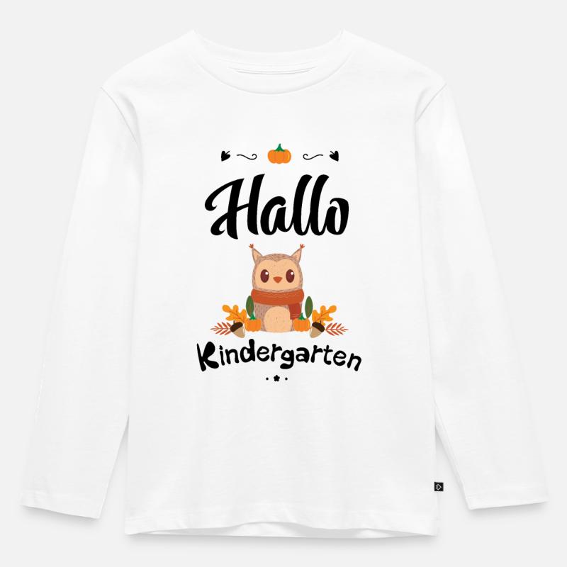 süßes Eulen Design mit Herbstmotiven - Kinder Premium Bio Langarmshirt - Weiß