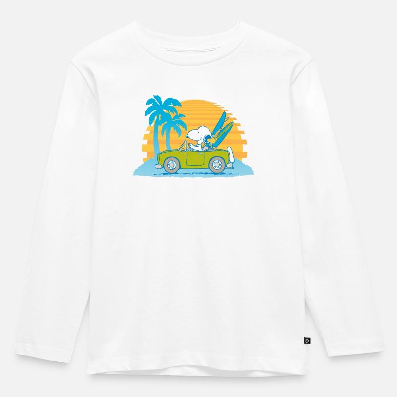 Peanuts Snoopy Cabrio Urlaub Ab Zum Strand - Kinder Premium Bio Langarmshirt - Weiß