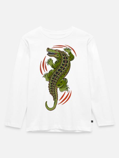 Aligator Krokodil Reptil - Kinder Premium Bio Langarmshirt - Weiß