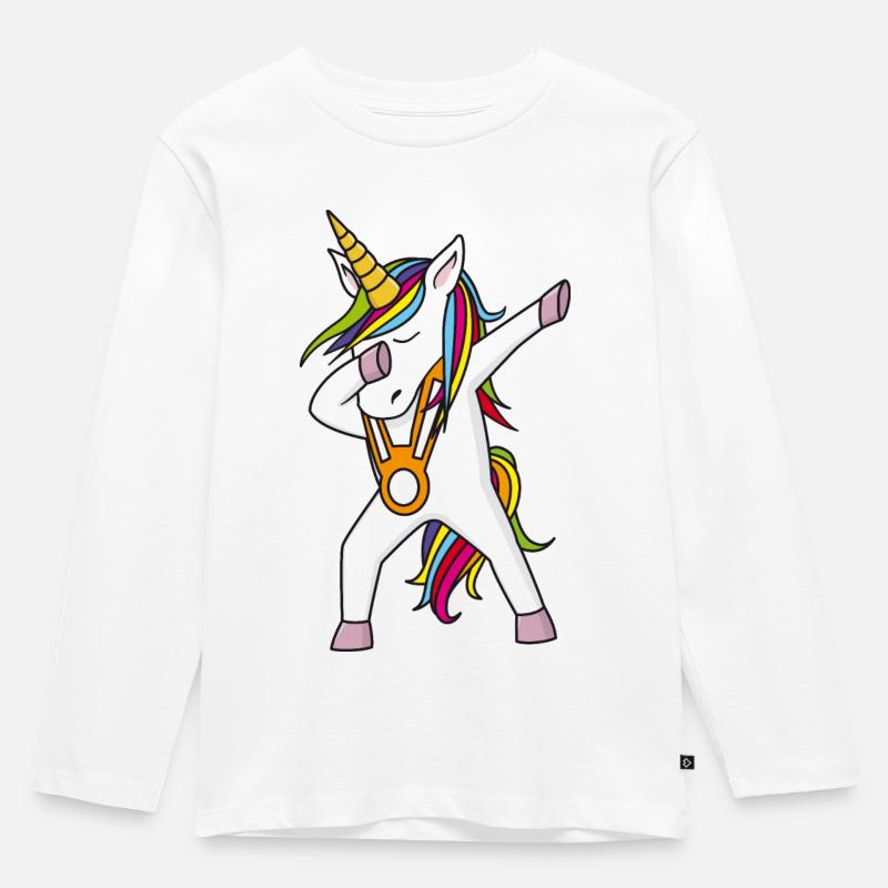 Einhorn Kindergartenbändel - Kinder Premium Bio Langarmshirt - Weiß