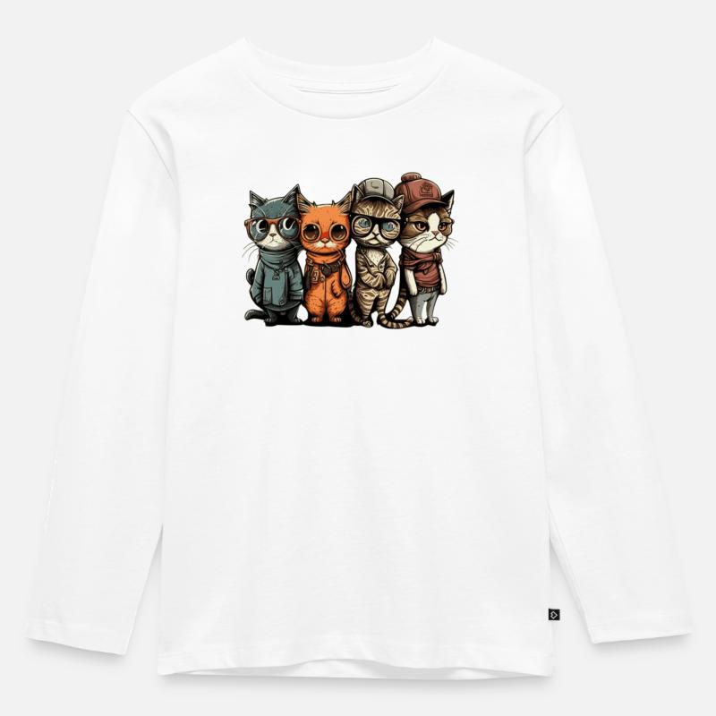 Katzen Katze coole cooles cat Geschenk - Kinder Premium Bio Langarmshirt - Weiß
