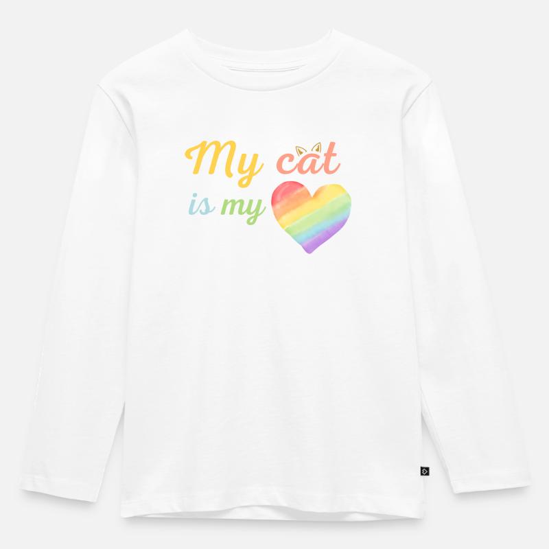 Meine Katze ist meine liebe Regenbogenfarben - Kinder Premium Bio Langarmshirt - Weiß