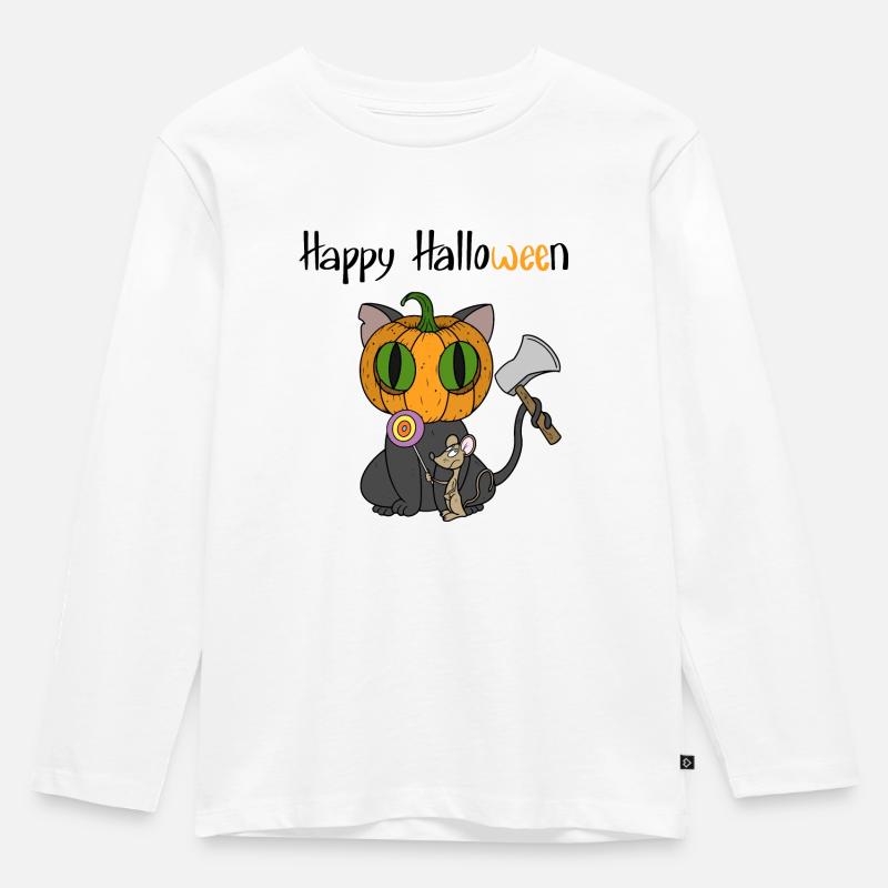 Halloween-Katze - Kinder Premium Bio Langarmshirt - Weiß