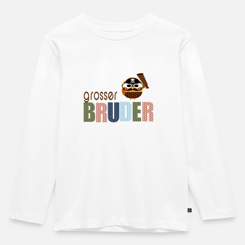 großer Bruder Pirat Eule - Kinder Premium Bio Langarmshirt - Weiß