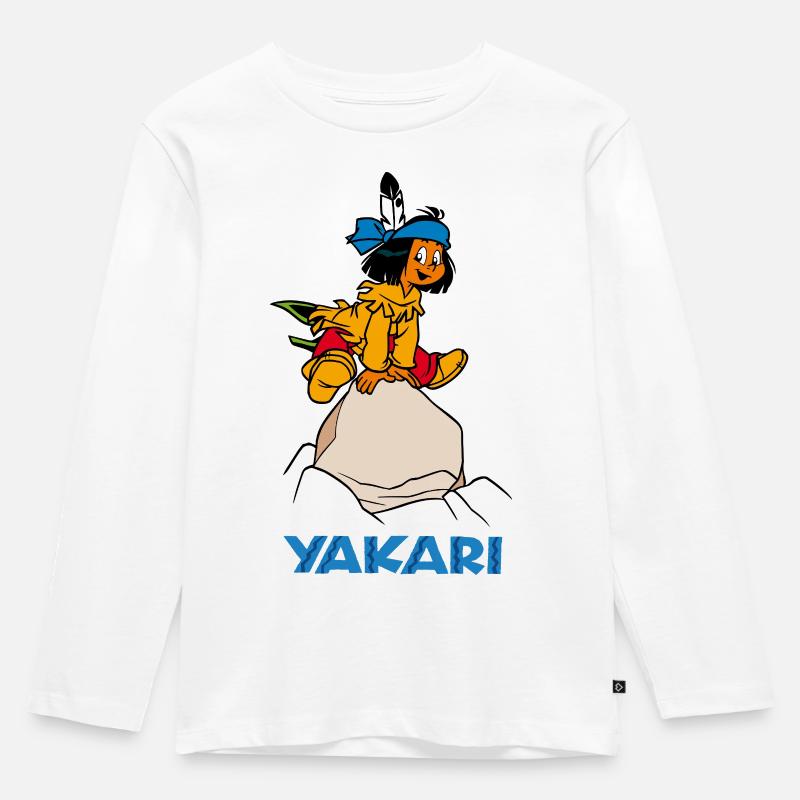 Yakari springt über Stein - Kinder Premium Bio Langarmshirt - Weiß