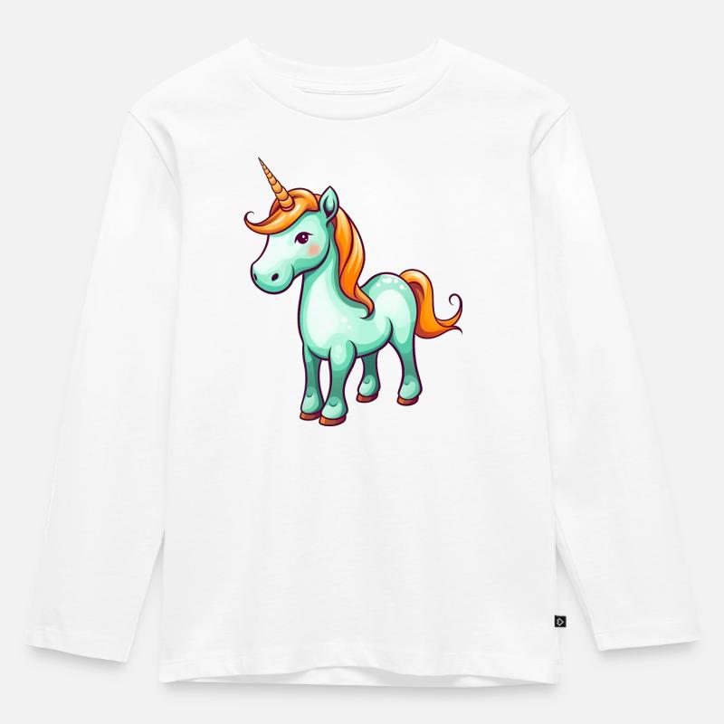 Türkises Einhorn - Kinder Premium Bio Langarmshirt - Weiß