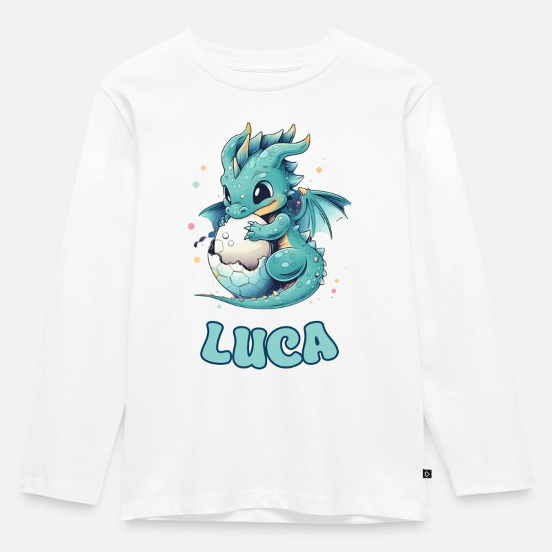 Luca - Drache - Name - Kinder Premium Bio Langarmshirt - Weiß