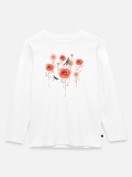 Mohnblumenwiese - Kinder Premium Bio Langarmshirt - Weiß