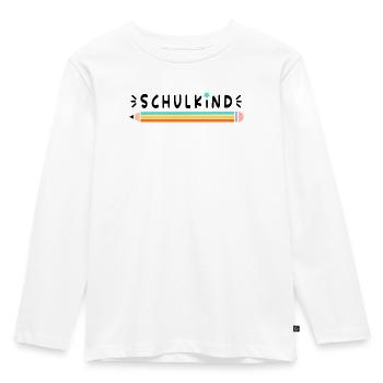 Einschulung, Schulkind, Stift, schwarze Schrift - Kinder Premium Bio Langarmshirt - Weiß - Vorne - AI Model Kid Female (0cm)