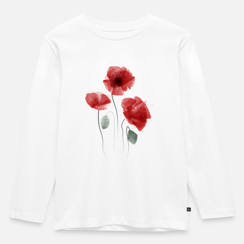 Mohn - Kinder Premium Bio Langarmshirt - Weiß