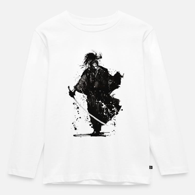Samurai-Splash - Kinder Premium Bio Langarmshirt - Weiß
