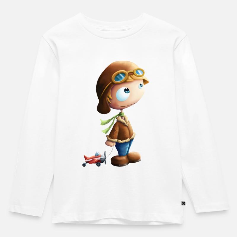 Flieger - Kinder Premium Bio Langarmshirt - Weiß