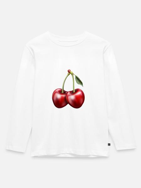 Kirschen - Kinder Premium Bio Langarmshirt - Weiß