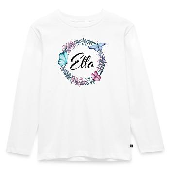 Ella, Name, Schriftzug, Blumenkranz, Geschenk - Kinder Premium Bio Langarmshirt - Weiß - Vorne - AI Model Kid Female (0cm)