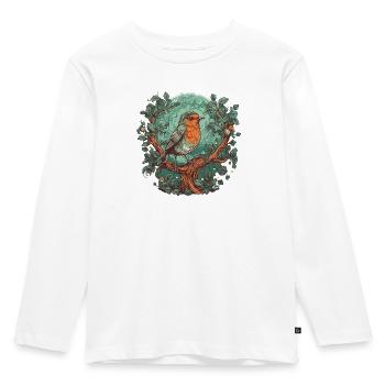 Rotkehlchen singend auf einem Ast - Kinder Premium Bio Langarmshirt - Weiß - Vorne - AI Model Kid Female (0cm)