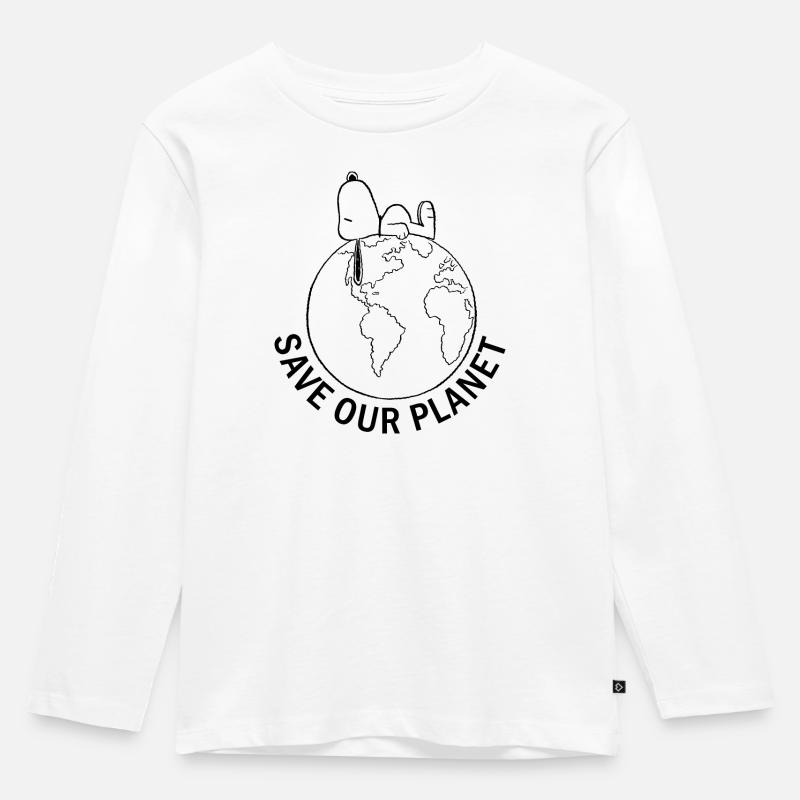 Peanuts Snoopy Save Our Planet Umwelt - Kinder Premium Bio Langarmshirt - Weiß