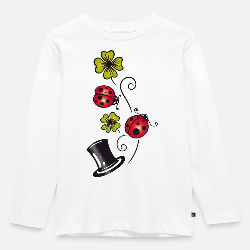Silvester, Glücksbringer, Klee, Marienkäfer - Kinder Premium Bio Langarmshirt - Weiß