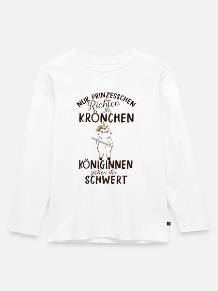 Einhorn Krone Schwert Königin Prinzessin Geschenk - Kinder Premium Bio Langarmshirt - Weiß