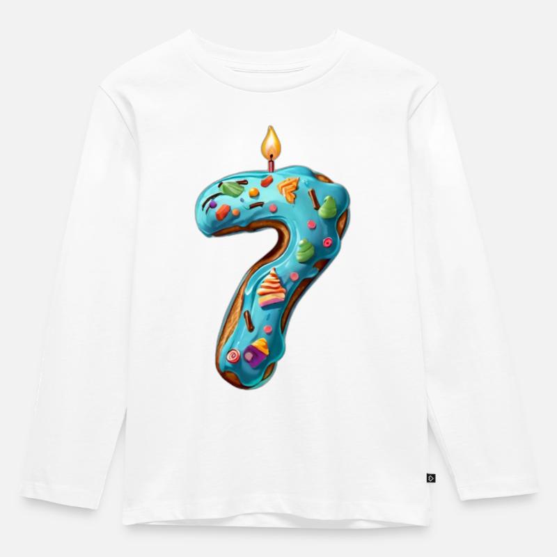 NUMMER 7 KUCHEN SWEET 7. GEBURTSTAG - Kinder Premium Bio Langarmshirt - Weiß