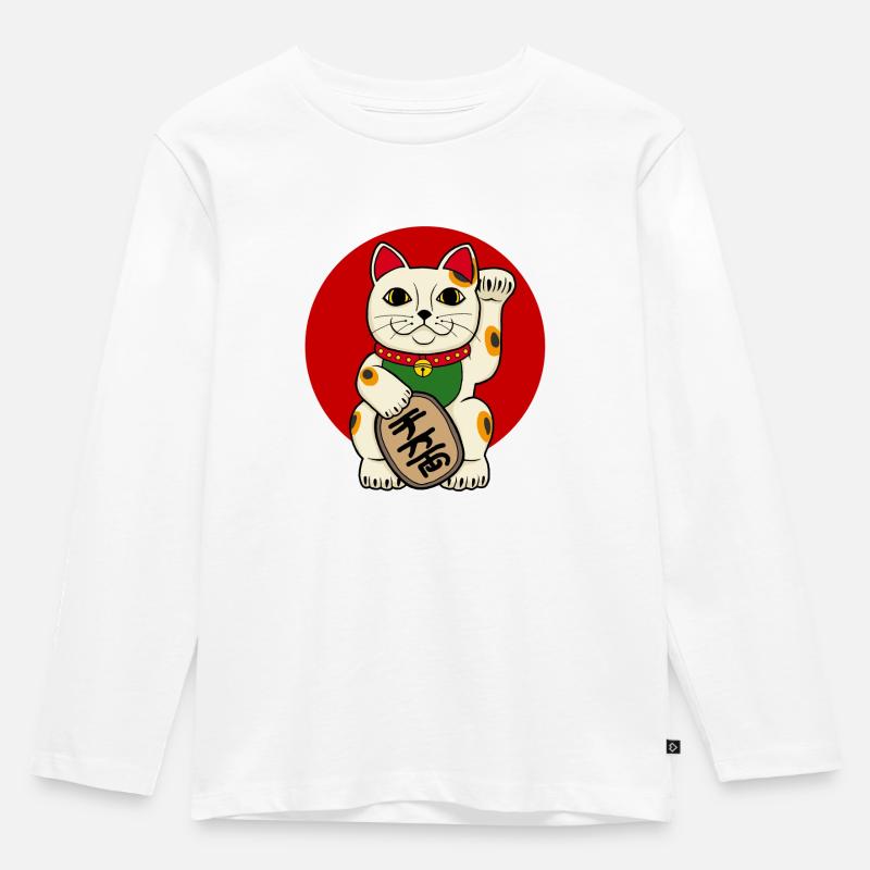 Glückskatze - Kinder Premium Bio Langarmshirt - Weiß