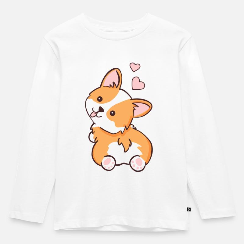 Corgi - Kinder Premium Bio Langarmshirt - Weiß