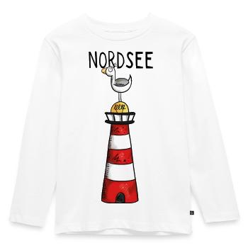 Nordsee Leuchtturm - Möwe - Comic - Geschenk - Kinder Premium Bio Langarmshirt - Weiß - Vorne - AI Model Kid Female (0cm)
