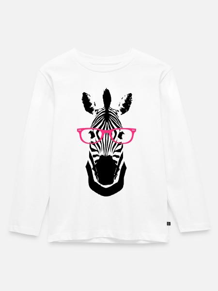 Zebra Brille Nerd - Kinder Premium Bio Langarmshirt - Weiß