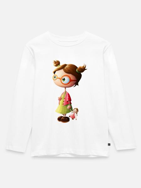 kleines Mädchen mit Brille - Kinder Premium Bio Langarmshirt - Weiß