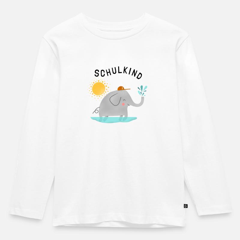Schulkind Elephant | Schulbeginn Geschenkidee - Kinder Premium Bio Langarmshirt - Weiß